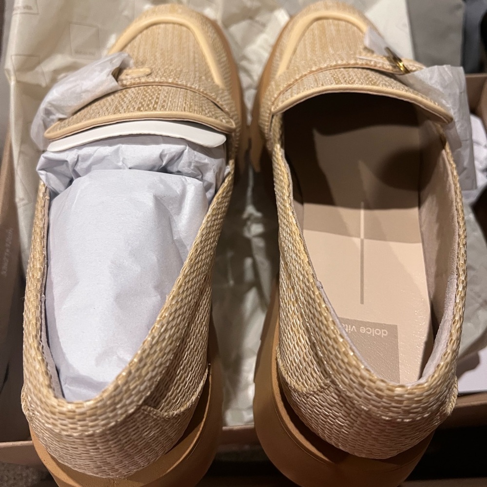 Dolce Vita Ericka Honey Raffia Beige Woven Loafers with Buckle NIB size 10 women - Picture 4 of 7